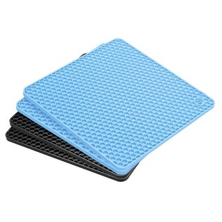 4pcs Silicone Trivet Mats For Pots Pans Square Hot Pads Counter Mats Sky Blue Black Bed